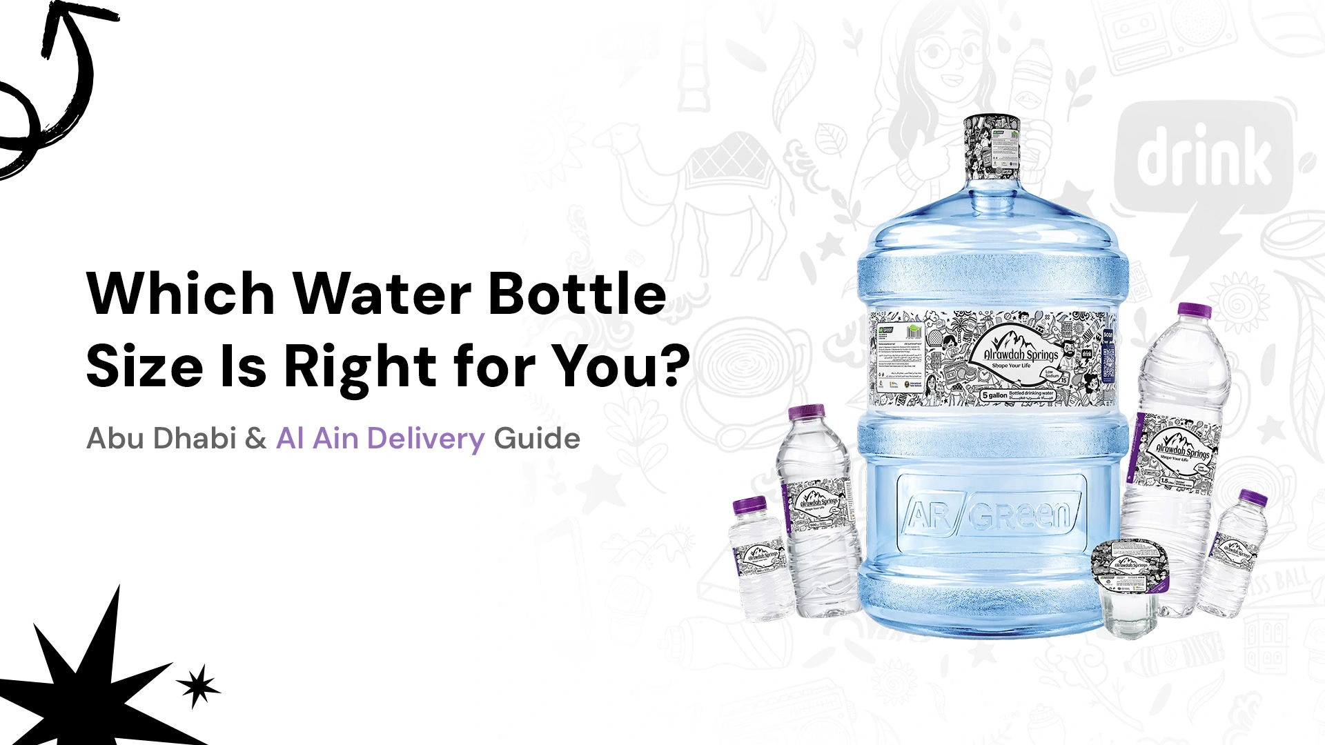 Alrawdah Springs water bottle size guide for delivery in Abu Dhabi and Al Ain