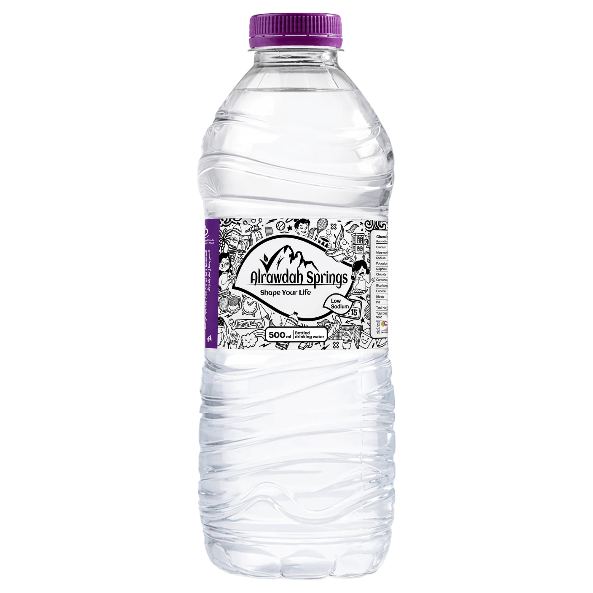 Alrawdah Springs 500ml Premium Water Bottle  Low Sodium